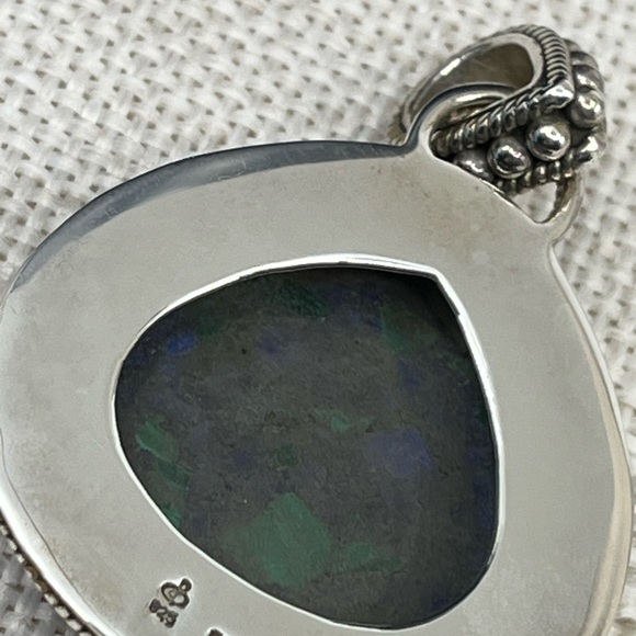 Vintage 925 Sterling Silver Azurite-Malachite Pendant - Picture 8 of 17